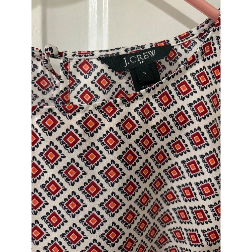 J.Crew Red White Pattern Long Sleeve‎ Blouse Top Small - Picture 3 of 4